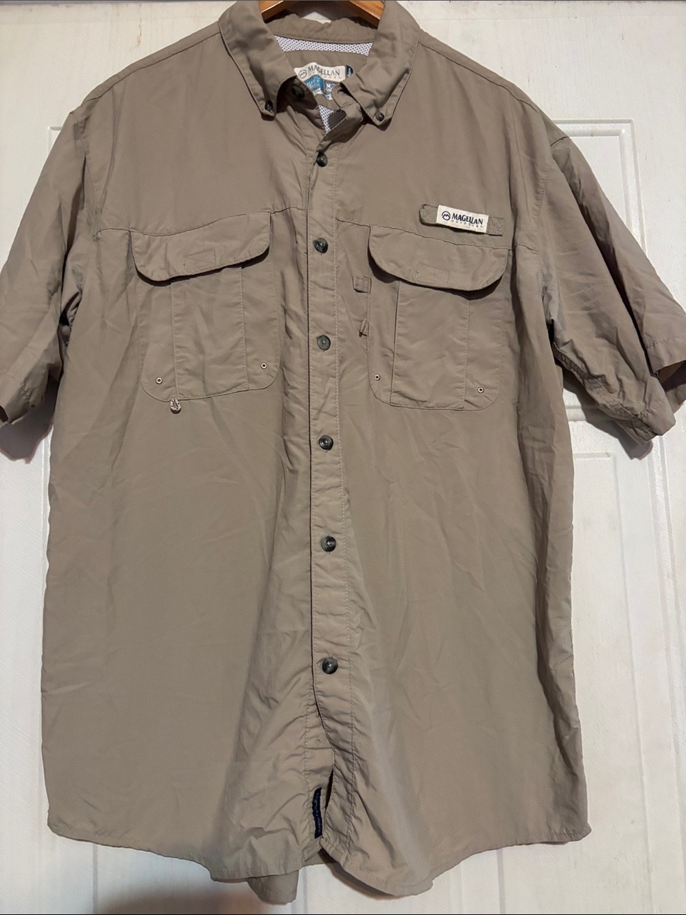 Magellan Outdoors Short-Sleeve Button-Down Shirt in Khaki Tan